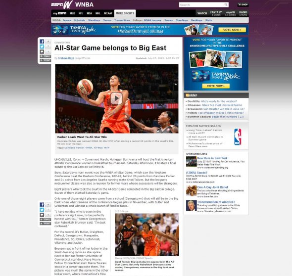 WNBA - Big East flavor dominates All-Star Game - ESPN