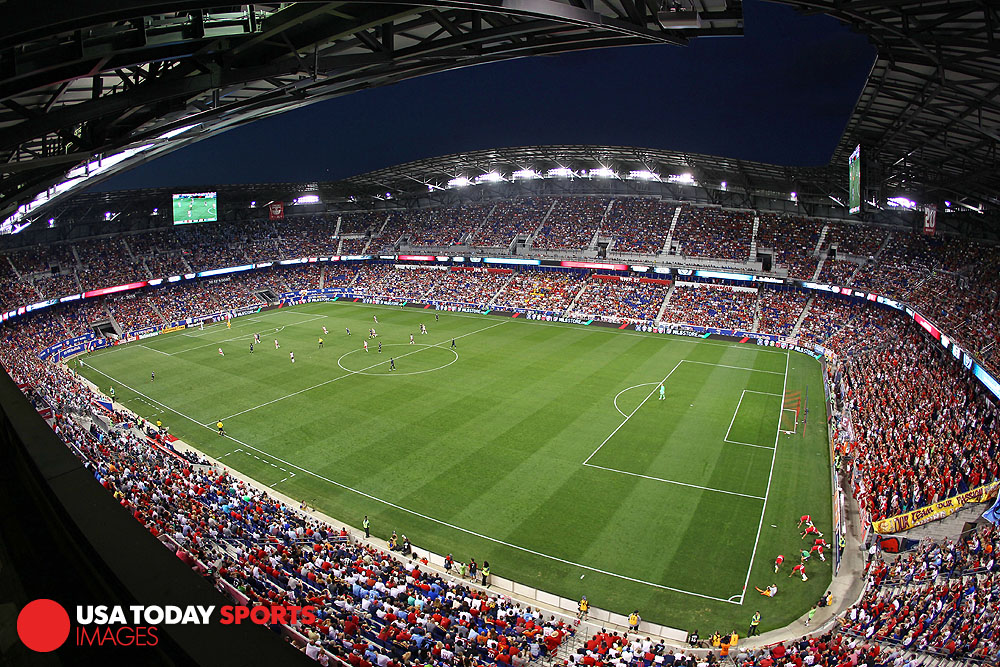 Aug 9, 2015; Harrison, NJ, USA;  A general view of an MLS soccer game between the New York Red Bulls and New York City FC during the second half at Red Bull Arena. Mandatory Credit: Danny Wild-USA TODAY Sports